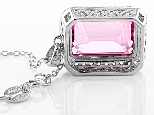 7.60ct Emerald Cut Pink Topaz And .49ctw Round White Zircon Sterling Silver Pendant With Chain