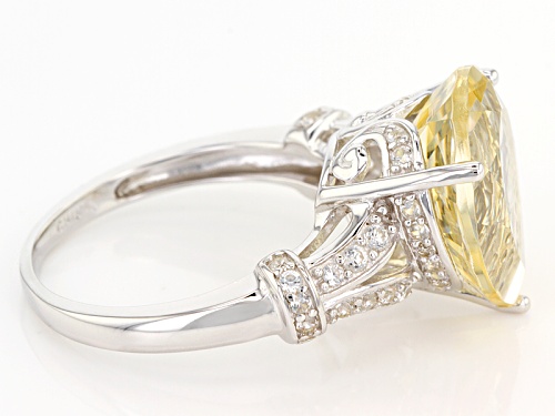 4.68ct Pear Shape Yellow Labradorite With .40ctw Round White Zircon Rhodium Over Silver Ring - Size 10