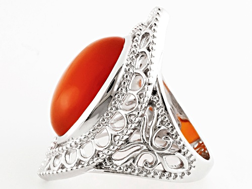 18x13mm Oval Orange Carnelian Cabochon Sterling  Solitaire Silver Ring - Size 5