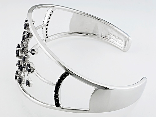 5.79ctw Round Black Spinel Sterling Silver Cuff Bracelet - Size 8