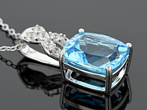 6.21ct Rectangular Cushion Swiss Blue Topaz And .29ctw Round White Zircon Silver Pendant With Chain