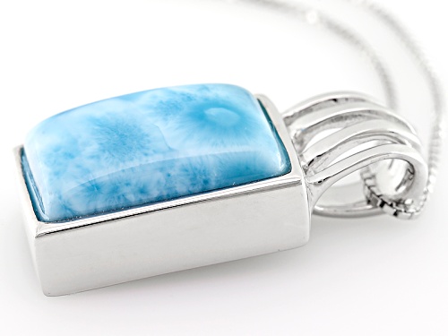 16x10mm Rectangular Octagonal Larimar Cabochon Sterling Silver Solitiaire Pendant With Chain