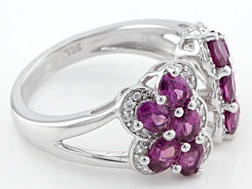 2.20ctw Oval Raspberry Color Rhodolite With .19ctw Round White Zircon Sterling Silver Ring - Size 6