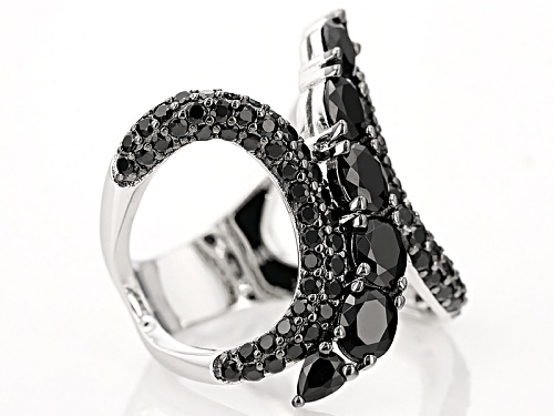 3.97ctw Pear Shape, Round, And Oval Black Spinel Sterling Silver Ring - Size 5