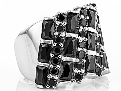 3.48ctw Rectangular Octagonal And Round Black Spinel Sterling Silver Band Ring - Size 7