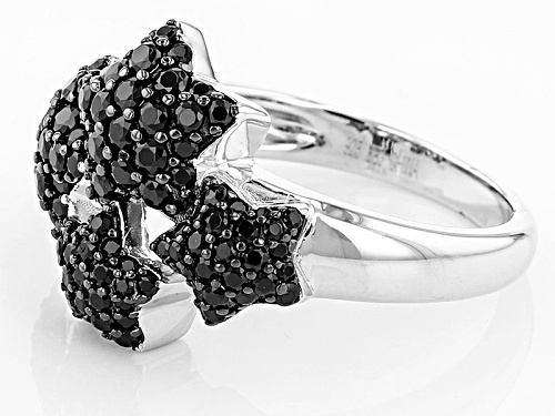 2.14ctw Round Black Spinel Rhodium Over Sterling Silver Stars Ring - Size 7