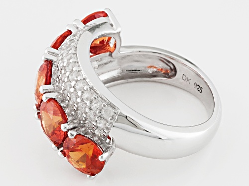 4.04ctw Round Lab Created Padparadscha Sapphire And .91ctw Round White Zircon Sterling Silver Ring - Size 6