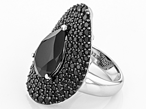 9.00ctw Pear Shape And Round Black Spinel Sterling Silver Ring - Size 5