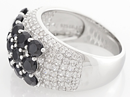 1.79ctw Round Black Spinel With .81ctw Round White Zircon Sterling Silver Band Ring - Size 6