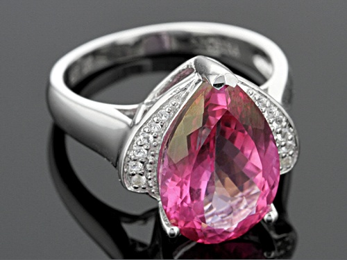 5.20ct Pear Shape Pink Topaz With .09ctw Round White Topaz Sterling Silver Ring - Size 12