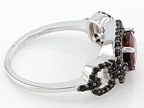 1.57ct Oval Vermelho Garnet™ And .39ctw Round Black Spinel Rhodium Over Sterling Silver Ring - Size 9