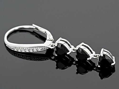 3.10ctw Heart Shape Black Spinel And .20ctw Round White Zircon Rhodium Over Silver 3-Stone Earrings