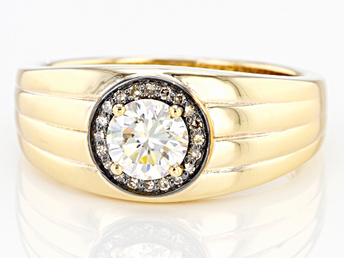 1.10ct Strontium Titanate & .10ctw Champagne Diamond 18K Gold Over Silver Mens Ring - Size 10