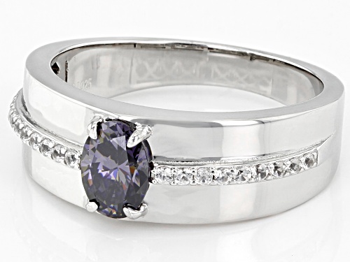 .95ct Oval Purple Strontium Titanate & White Zircon Rhodium Over Silver Mens Ring - Size 9