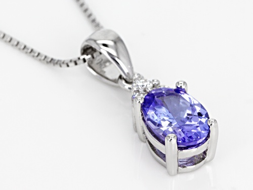 1.12CT OVAL TANZANITE WITH .09CTW ROUND MOISSANITE STERLING SILVER PENDANT WITH CHAIN