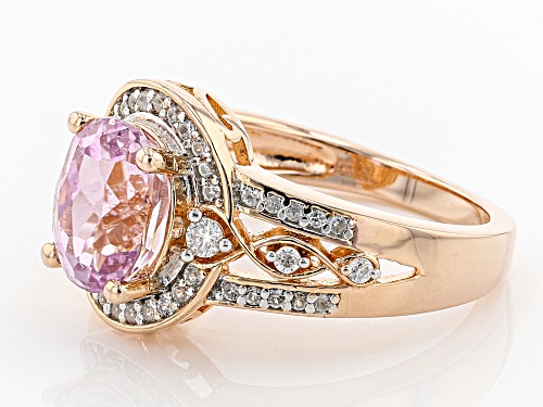 2.20CT KUNZITE WITH .09CTW MOISSANITE AND .31CTW ZIRCON 18K ROSE GOLD OVER STERLING SILVER RING - Size 8