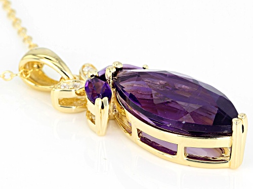 4.61CTW AFRICAN AMETHYST WITH .03CTW  MOISSANITE 18K GOLD OVER STERLING SILVER PENDANT WITH CHAIN