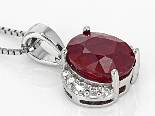 2.30CT OVAL MAHALEO® RUBY WITH .11CTW ROUND MOISSANITE STERLING SILVER PENDANT WITH CHAIN