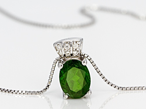 1.67ct Russian Chrome Diopside With .04ctw Lab Moissanite Rhodium Over Silver Pendant With Chain