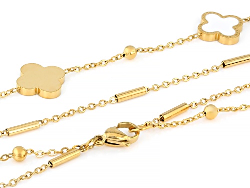 Gold Tone Stainless Steel White Enamel Clover Layered 18-20