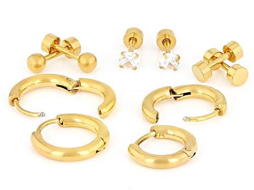 Sophisticated Steel® Gold Tone Stainless Steel Crystal Stud and Hoop Earring Set of 5
