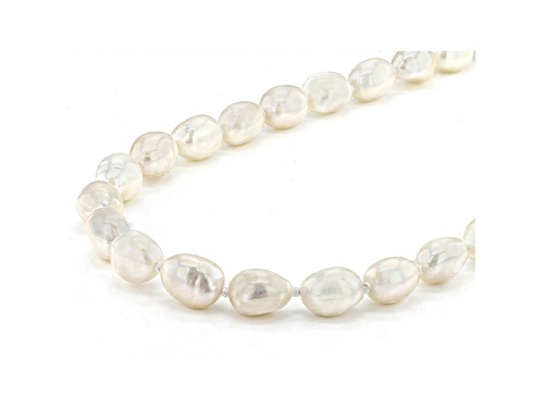 8-9mm White Cultured Freshwater Pearls Rhodium Over Sterling Silver 18 Inch Strand Necklace - Size 18