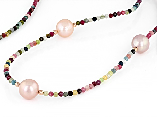 Genusis™ Pink Cultured Freshwater Pearl & Multicolor Tourmaline 18k Rose Gold Over Silver Necklace - Size 36
