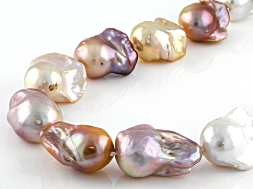 Genusis™ 13-15MM Multi-Color Cultured Freshwater Pearl Rhodium Over Sterling Silver 18 Inch Necklace - Size 18