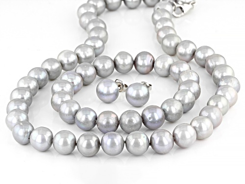 11-12mm Platinum Cultured Freshwater Pearl Rhodium Over Silver Necklace Bracelet & Earring Set