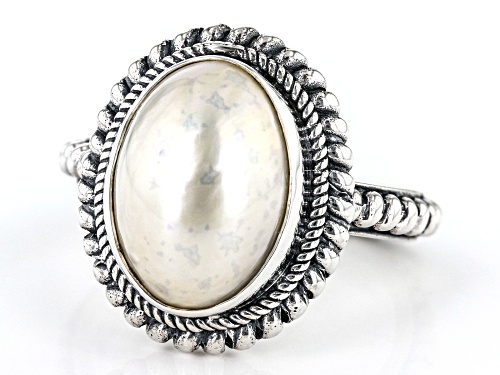 10mm White Cultured Mabe Pearl Sterling Silver Ring - Size 12