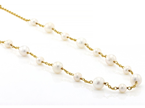 5.5-8.5mm White Cultured Freshwater Pearl 18k Yellow Gold Over Silver 18.5 Inch Station Necklace - Size 18.5