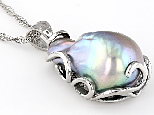 Genusis™ 15.5mm Platinum Cultured Freshwater Pearl Rhodium Over Sterling Silver Pendant