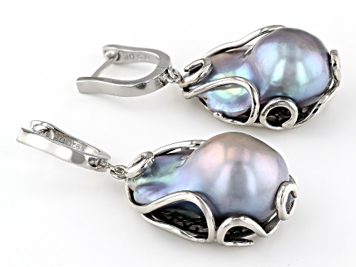Genusis™ 15mm Platinum Cultured Freshwater Pearl Rhodium Over Sterling Silver Earrings