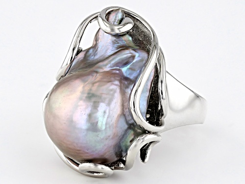 Genusis™ 15mm Platinum Cultured Freshwater Pearl Rhodium Over Sterling Silver Ring - Size 10