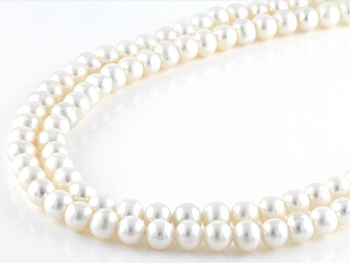 6.5mm White Cultured Freshwater Pearl Rhodium Over Sterling Silver 18 Inch Multi Strand Necklace - Size 18