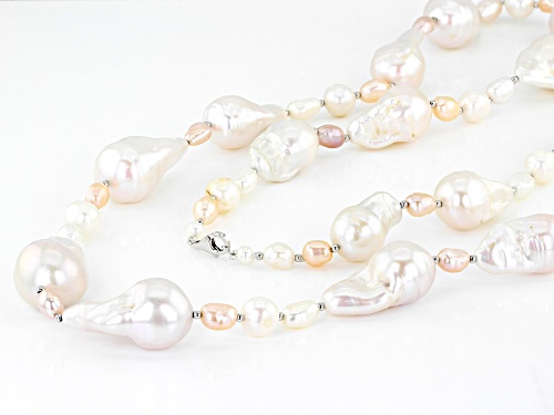 Genusis™ 13-16mm & 6-9mm Multi-Color Cultured Freshwater Pearl Rhodium Over Silver 36 Inch Necklace - Size 36