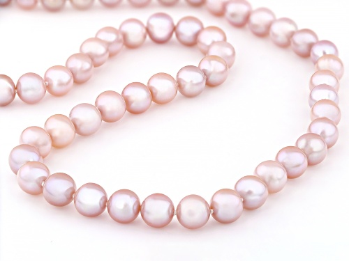 7-8mm Pink Cultured Freshwater Pearl Rhodium Over Sterling Silver 18 Inch Strand Necklace - Size 18