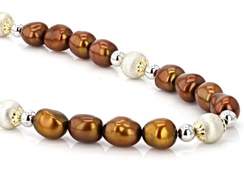 7-8mm Cultured Freshwater Pearl Rhodium and 14K Yellow Gold Over Silver 18 Inch Necklace - Size 18