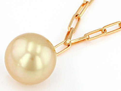 10.5mm Golden Cultured South Sea Pearl 18k Yellow Gold Over Sterling Silver Necklace