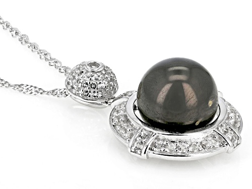 11-12mm Black Cultured Tahitian Pearl & White Topaz Rhodium Over Silver Pendant With Chain