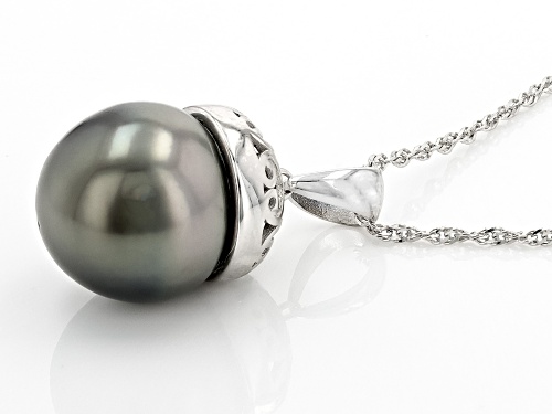 13-14mm Cultured Tahitian Pearl Rhodium Over Sterling Silver Pendant With Chain