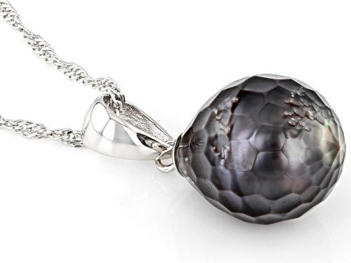 11-12mm Black Cultured Tahitian Pearl Rhodium Over Sterling Silver Pendant With Chain
