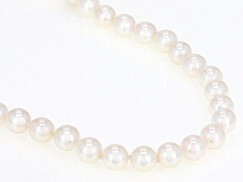 6-6.5mm White Cultured Japanese Akoya Pearl Rhodium Over Sterling Silver 18 Inch Strand Necklace - Size 18