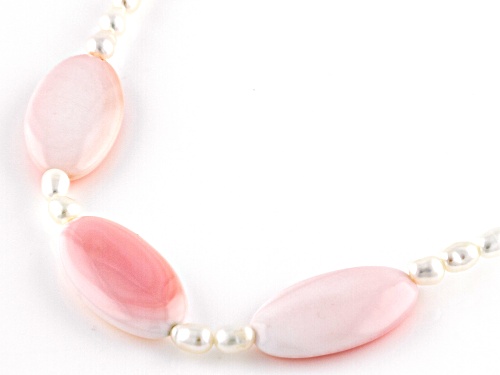 3-4mm Cultured Freshwater Pearl and Pink Conch Shell 18k Yellow Gold Over Silver Necklace
