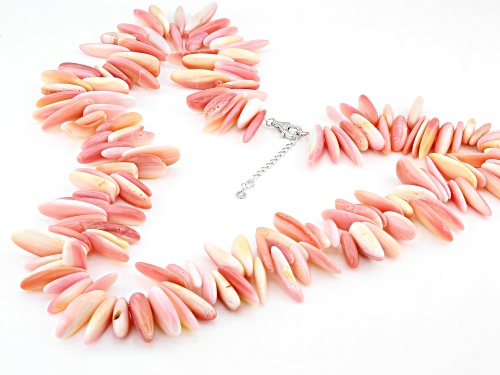 10mm Pink Conch Shell Rhodium Over Sterling Silver 22 Inch Necklace - Size 22