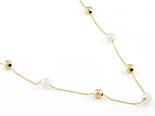 6mm White Cultured Freshwater Pearl 14k Yellow Gold Station Necklace - Size 18