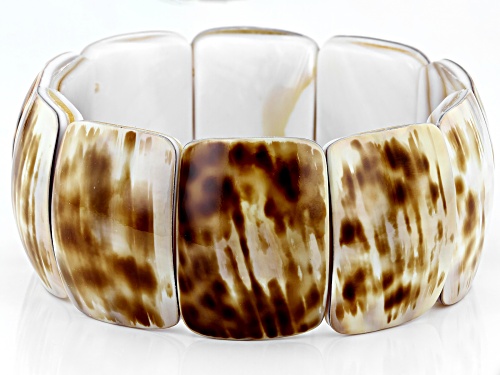 20-28mm White South Sea Mother Of Pearl And Tiger Cowrie Stretch Bracelet