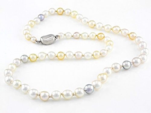 4-7mm Multi-Color Cultured Japanese Akoya Peal Rhodium Over Sterling Silver 18 Inch Necklace - Size 18