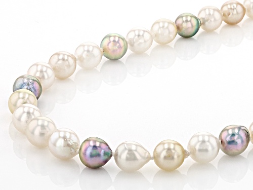 7-8mm Multi-Color Cultured Japanese Akoya Pearl Rhodium Over Sterling Silver 18 Inch Necklace - Size 18