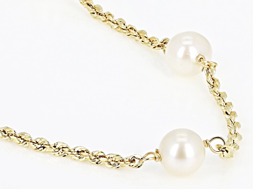 5.5-6mm White Cultured Freshwater Pearl 10k Yellow Gold 18 Inch Station Necklace - Size 18